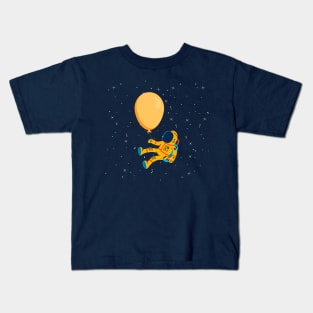 Astronaut hanging on a balloon in space Kids T-Shirt